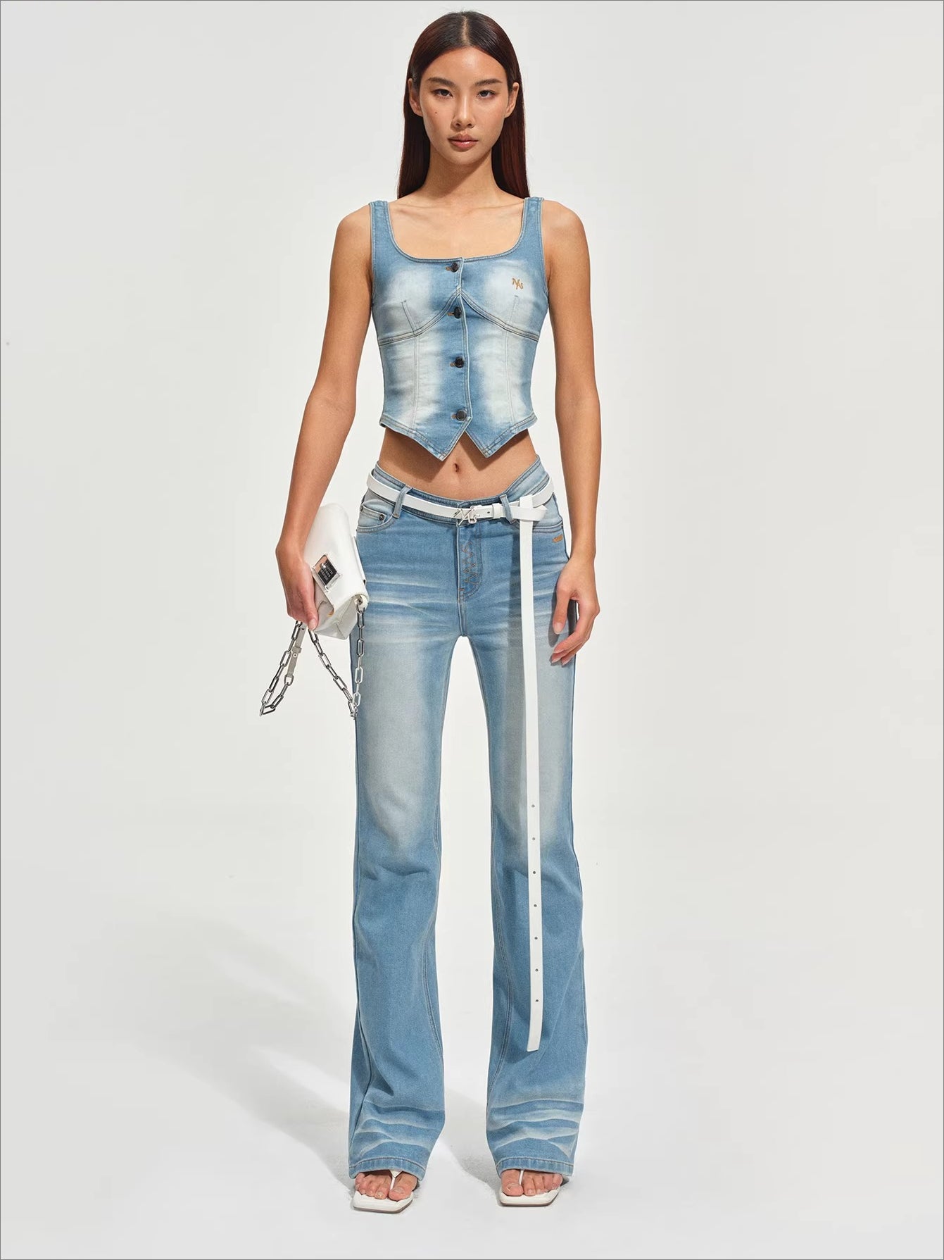 Washed Denim Bustier Tank