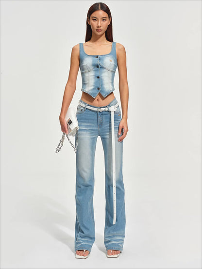 Washed Denim Bustier Tank