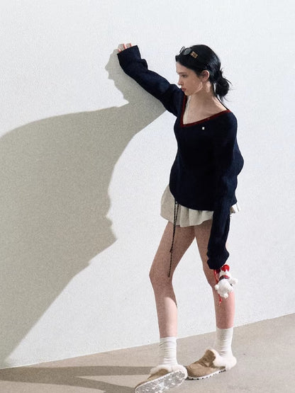 Ribbed Cable-Knit Wool-Blend V-Neck Top