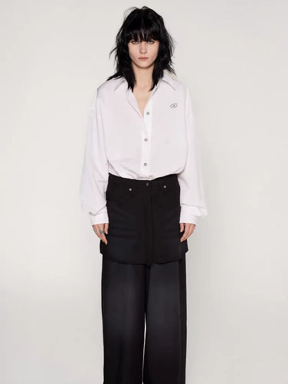 Washed Patchwork Faux Two-Piece Shirt Dress