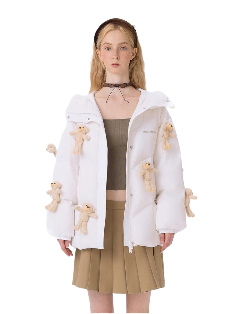 Allover Teddy Hooded Down Jacket