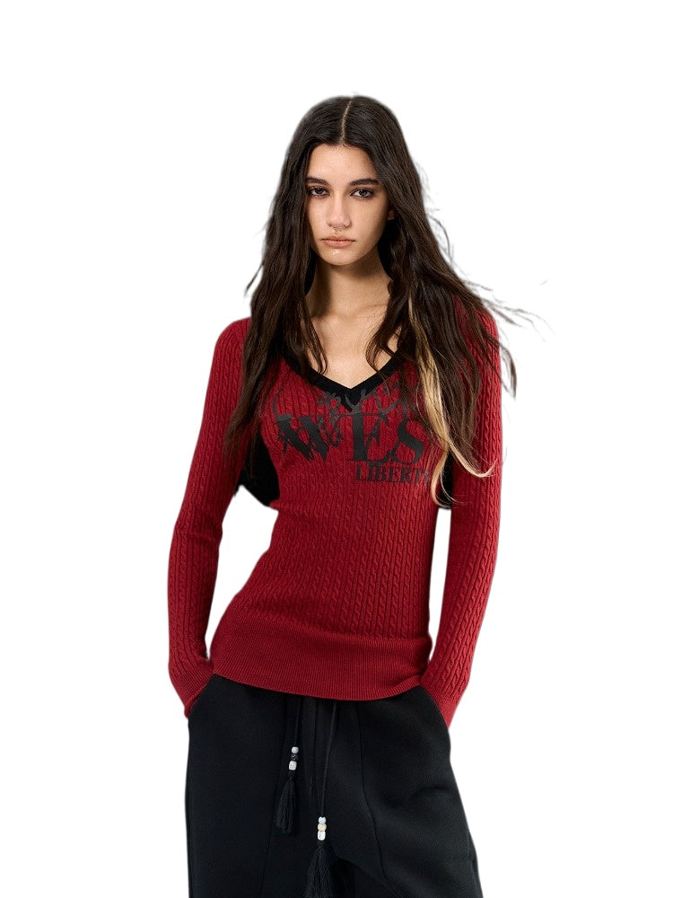 High-Stretch Slim-Fit Red Sweater