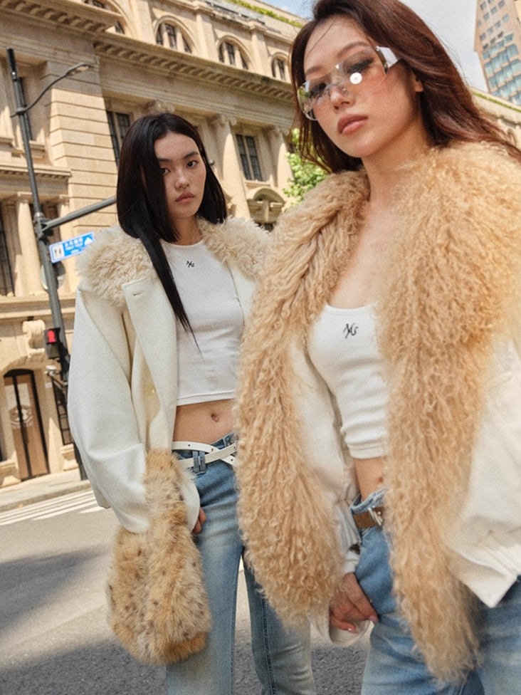 Polar Shearling Collar Denim Down Jacket