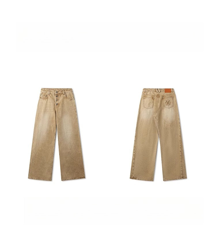 &quot;Rose Series&quot; Washed Twill Wide-Leg Denim Jeans