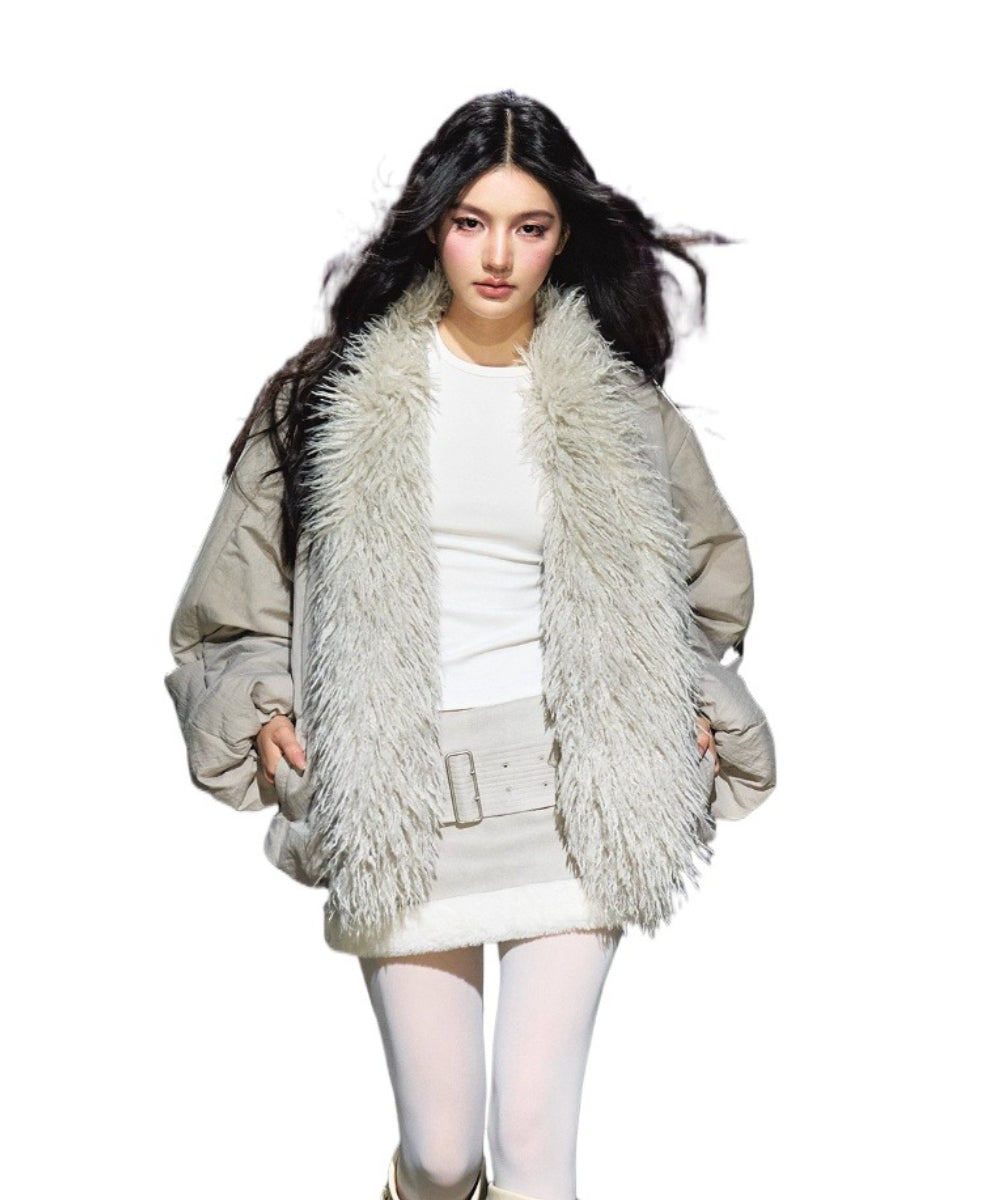 Plush-Collar Padded Cotton Coat