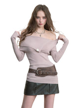 One-Shoulder Collared Knit Crewneck - CHINASQUAD