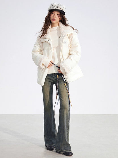 Shearling Panel 90% White Duck Down Jacket