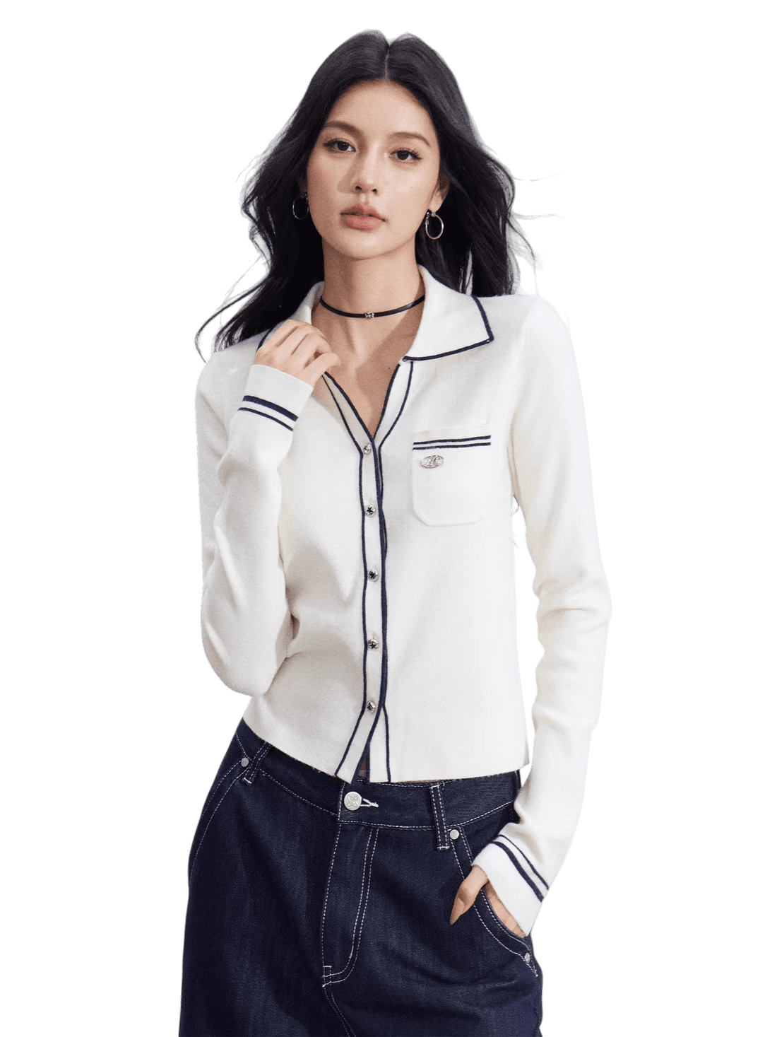 Color-Block Polo Collar Knit Base Layer