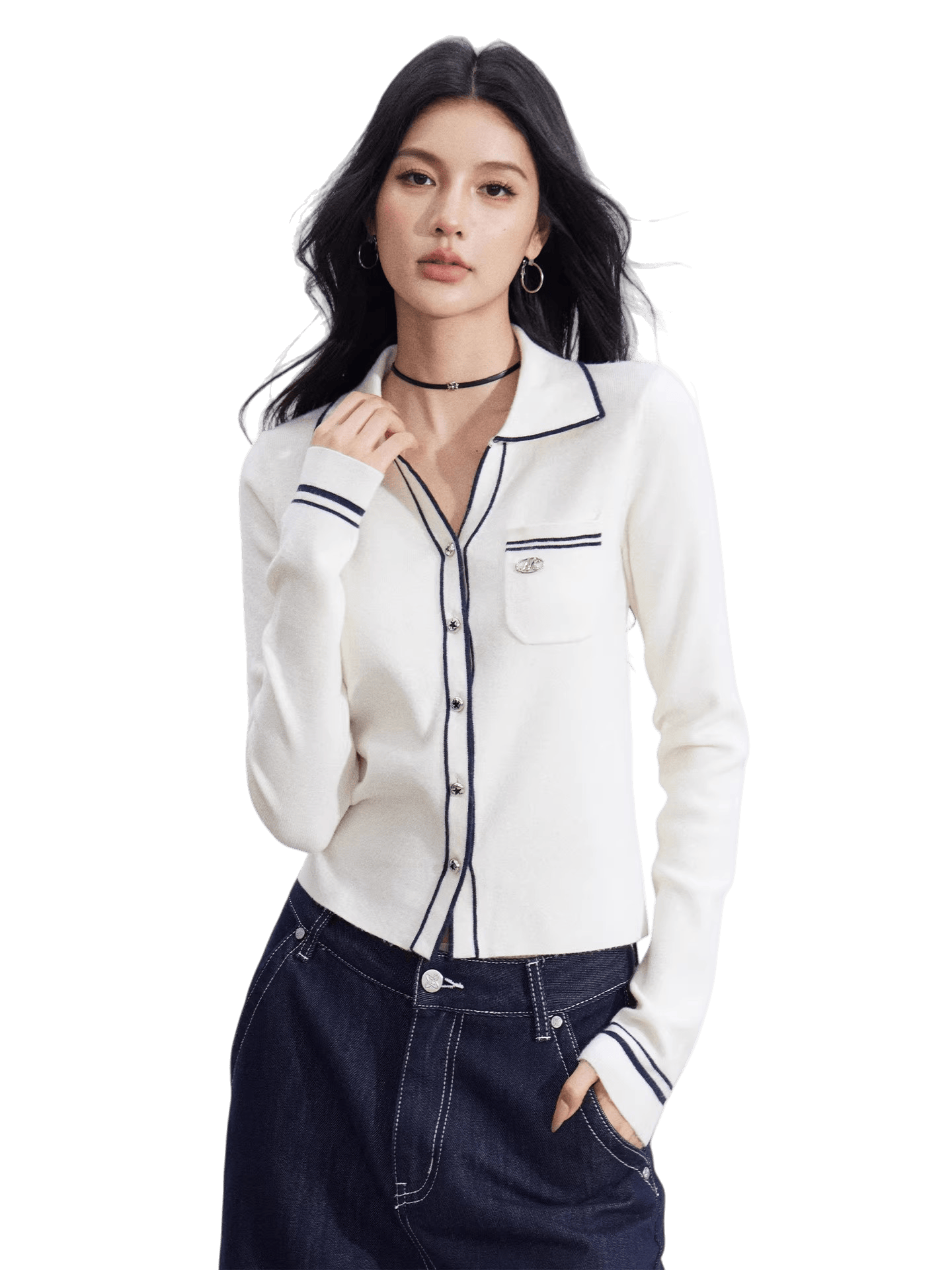 Color-Block Polo Collar Knit Base Layer