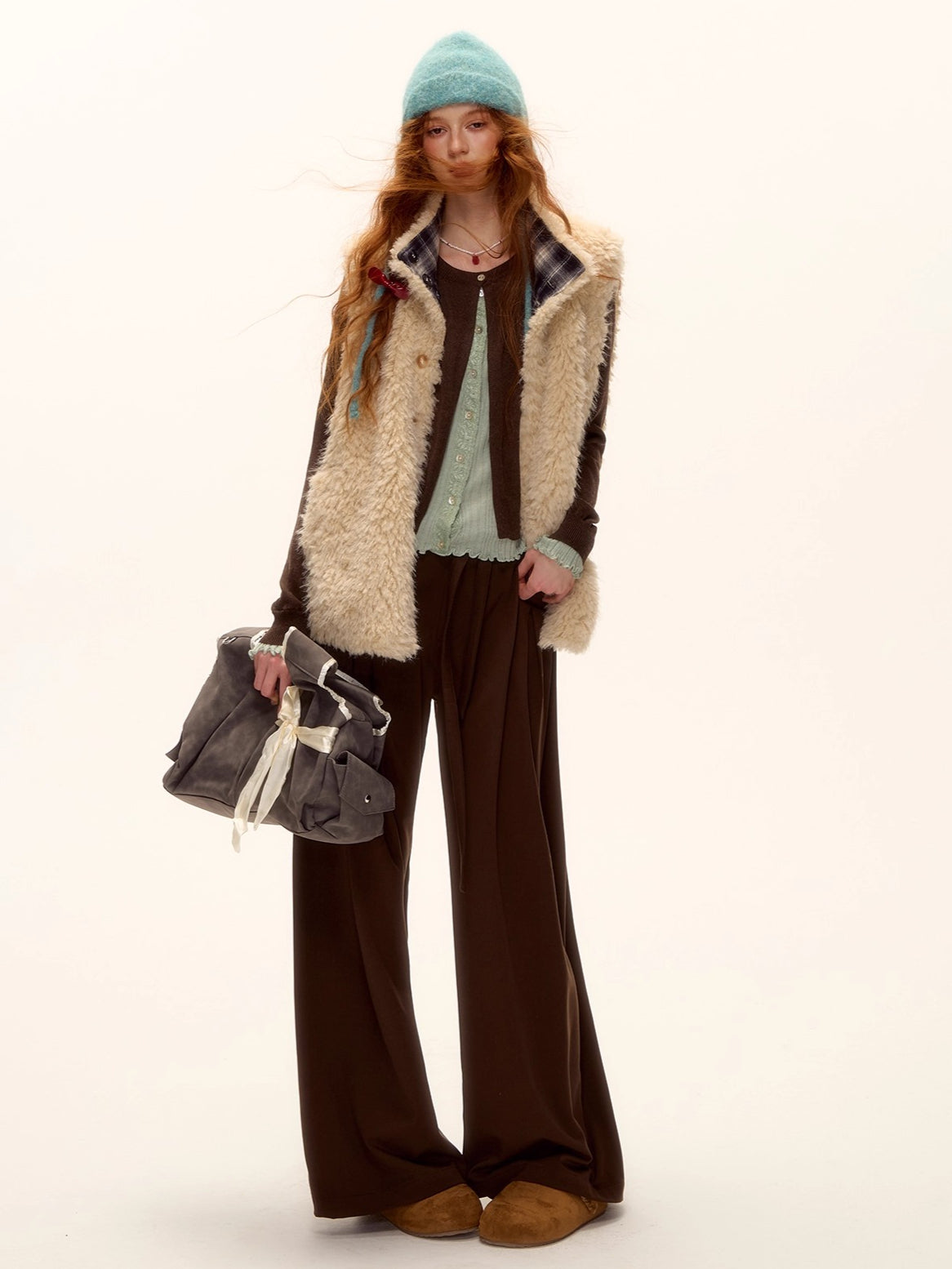 Contrast Panel Ruffled Knit Cardigan