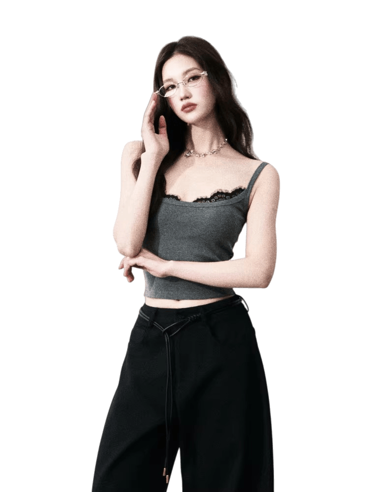 Contrast Lace Trim Slim-Fit Camisole