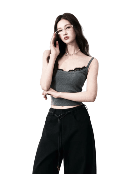 Contrast Lace Trim Slim-Fit Camisole