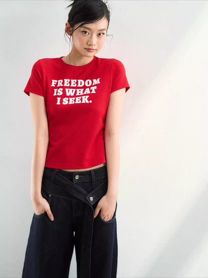 Slogan Graphic Red Cropped T-Shirt