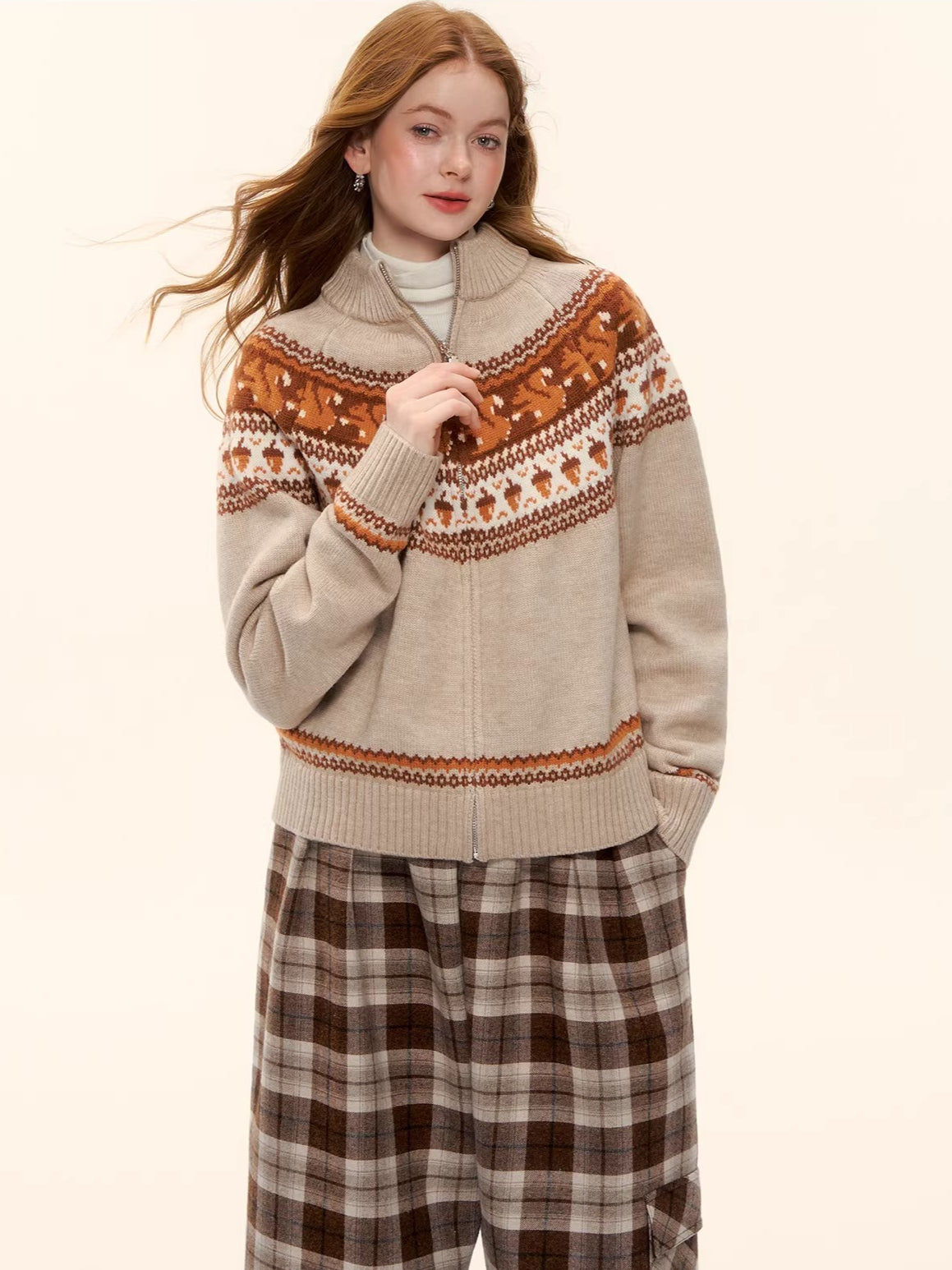 Zip-Up Wool-Blend Knit Cardigan