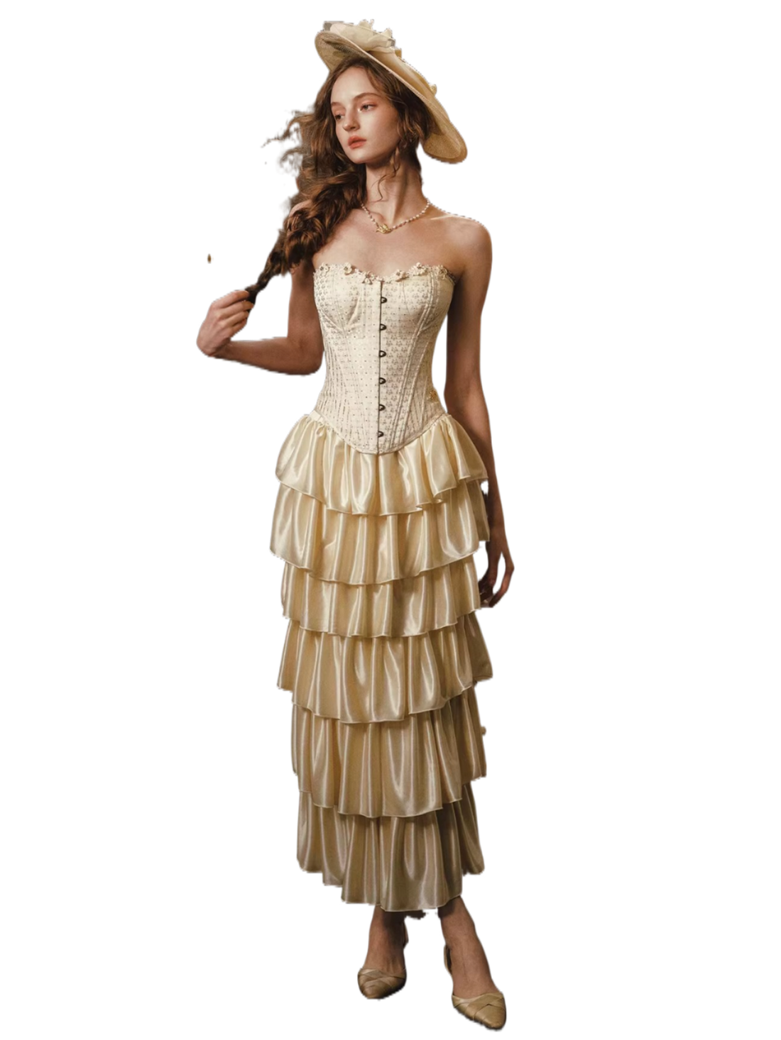 Golden Hour French Strapless Corset Top &amp; Tiered Skirt Set