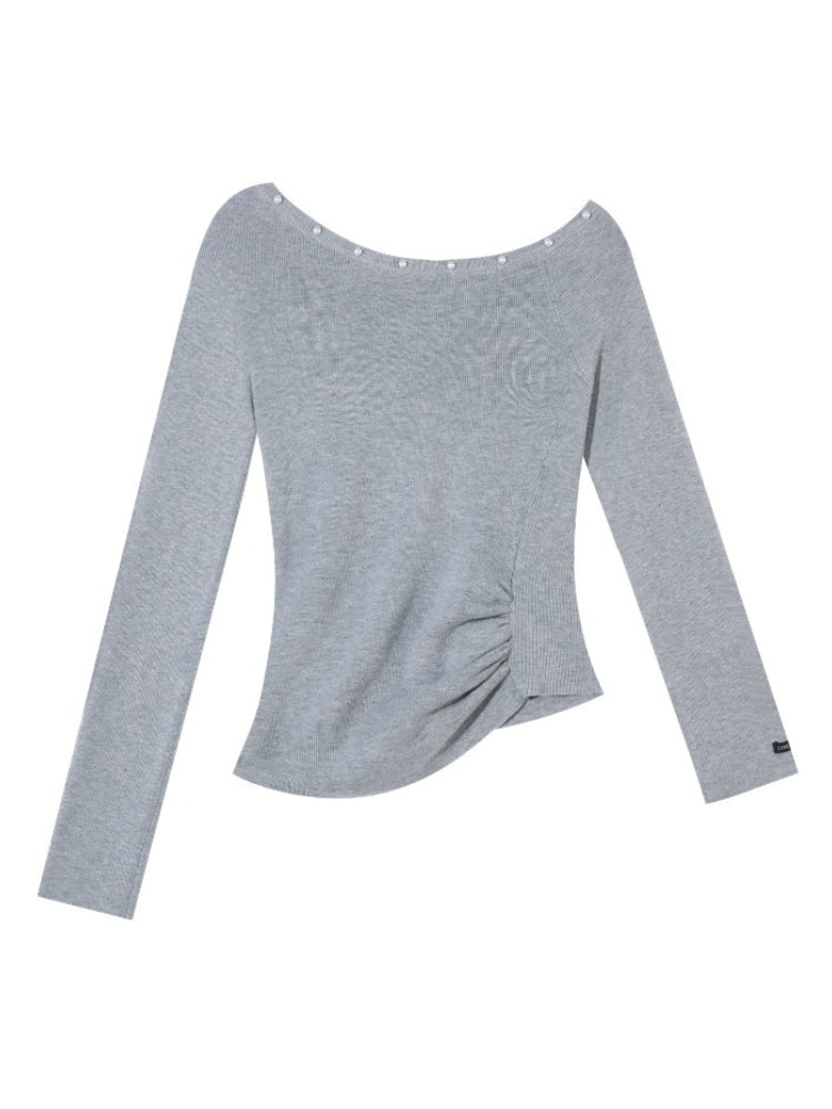 Pearl Decorated Waist-Cinched Knitted Crewneck