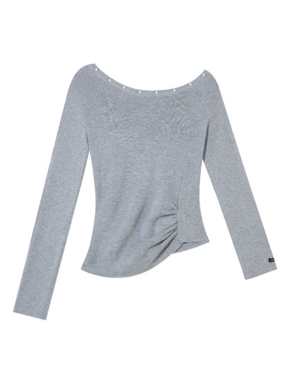 Pearl Decorated Waist-Cinched Knitted Crewneck
