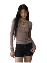 Rivet & Tie Ruffle Long Sleeve T-Shirt - CHINASQUAD