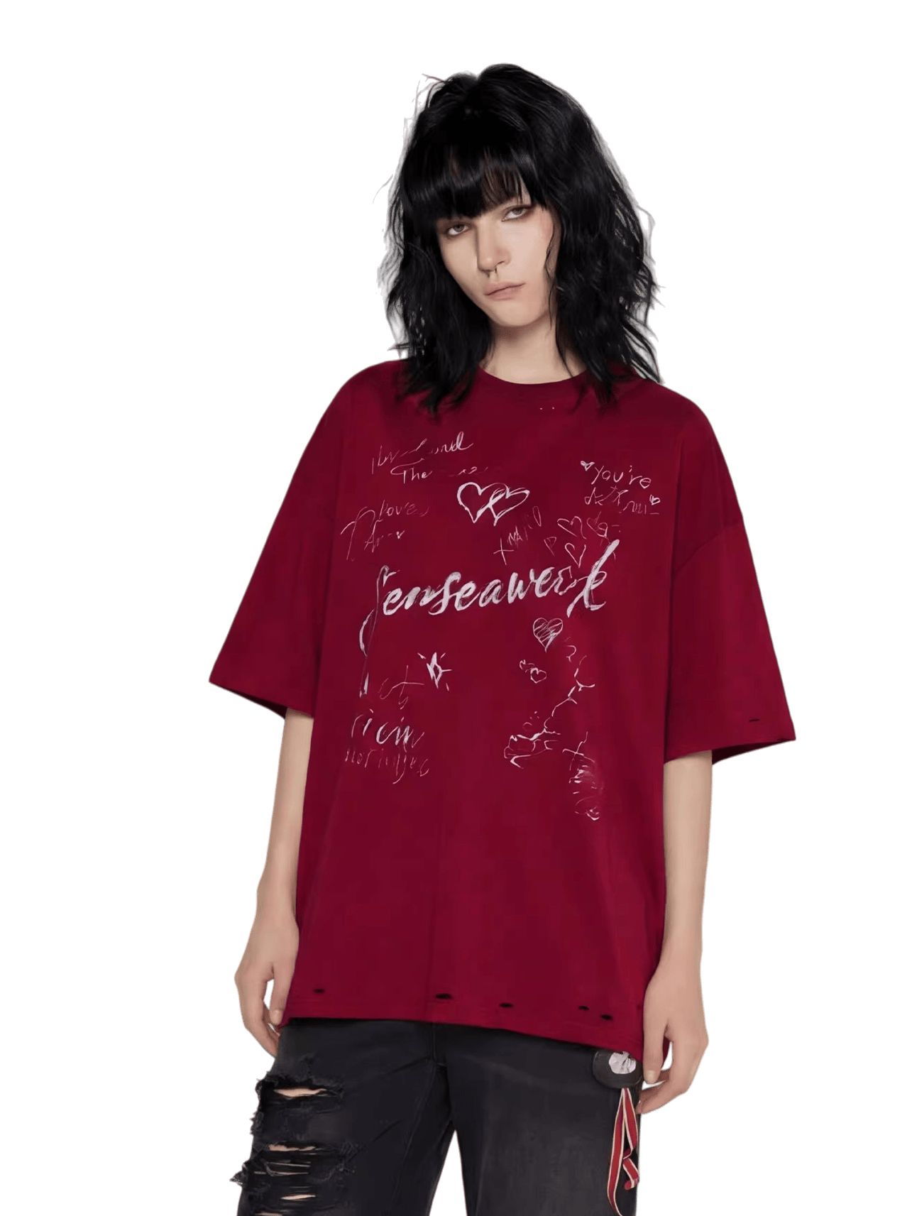 Letter Print Distressed Oversized T-Shirt