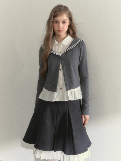 Sailor Collar Academia Style Layered Knit Blouse