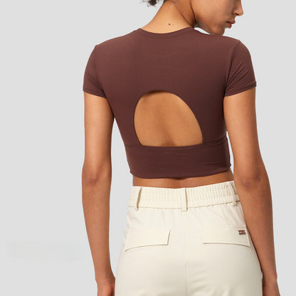 High-waisted Open-back Padded Slim-fit T-shirt