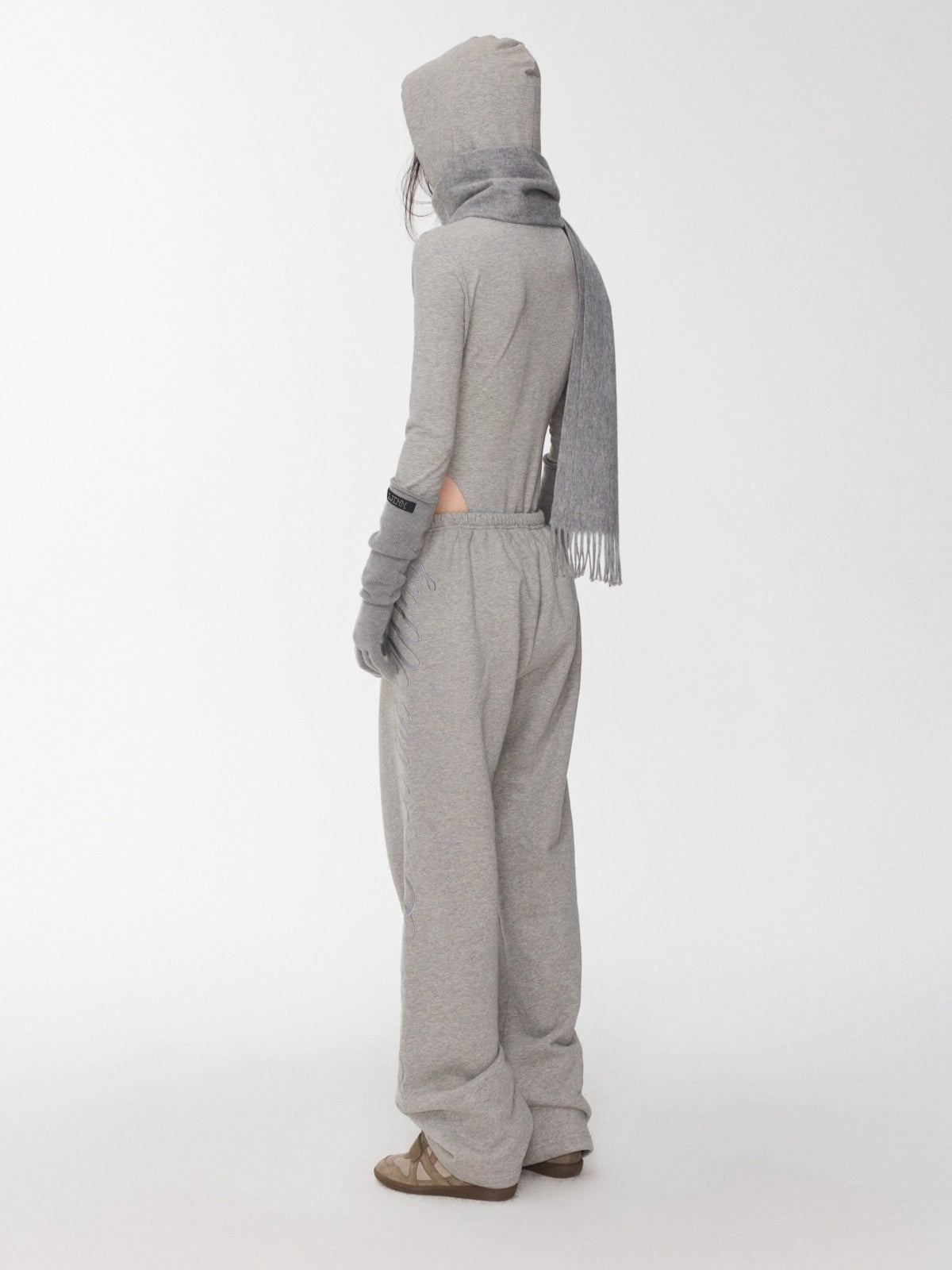 Embroidered Letter Drawstring Hooded Jumpsuit