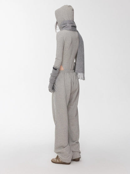 Embroidered Letter Drawstring Hooded Jumpsuit