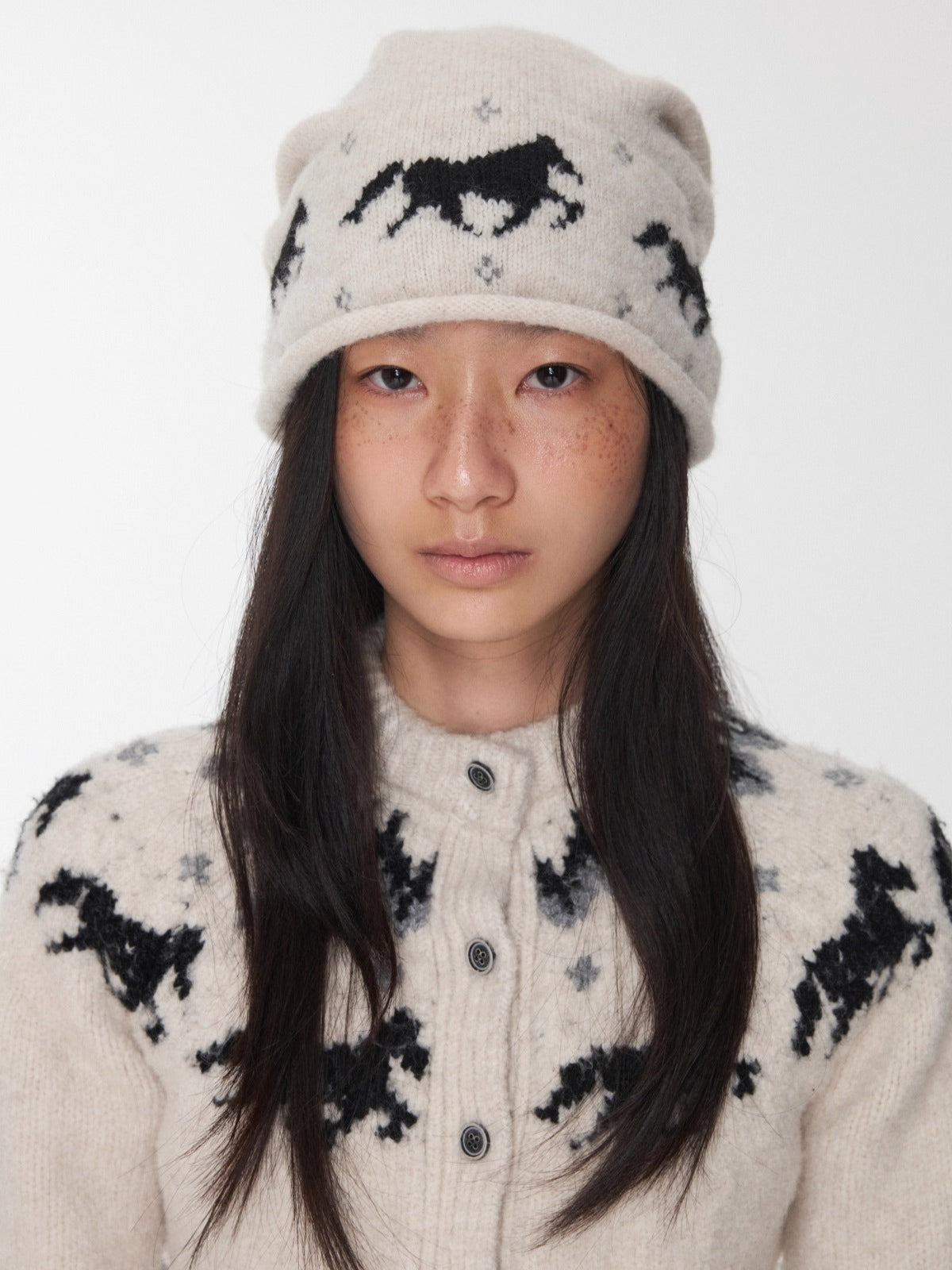 Fair Isle Pony Jacquard Knit Beanie