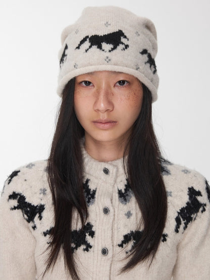 Fair Isle Pony Jacquard Knit Beanie
