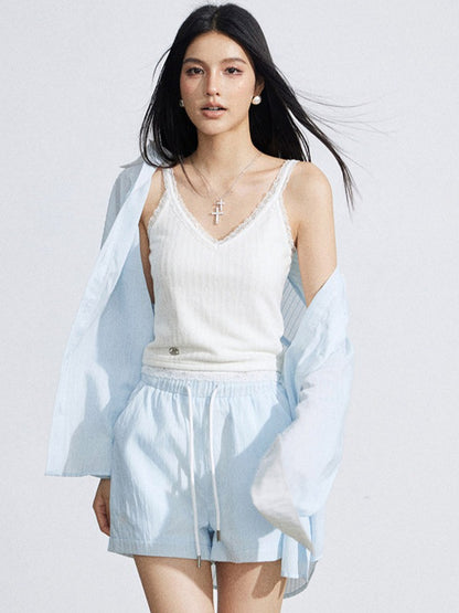 Layered Shirt and Shorts Two-Piece Set