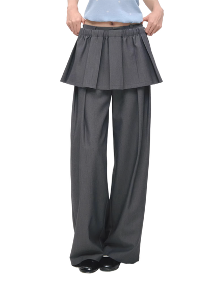 Detachable Pleated Overlay Tailored Wide-Leg Trousers