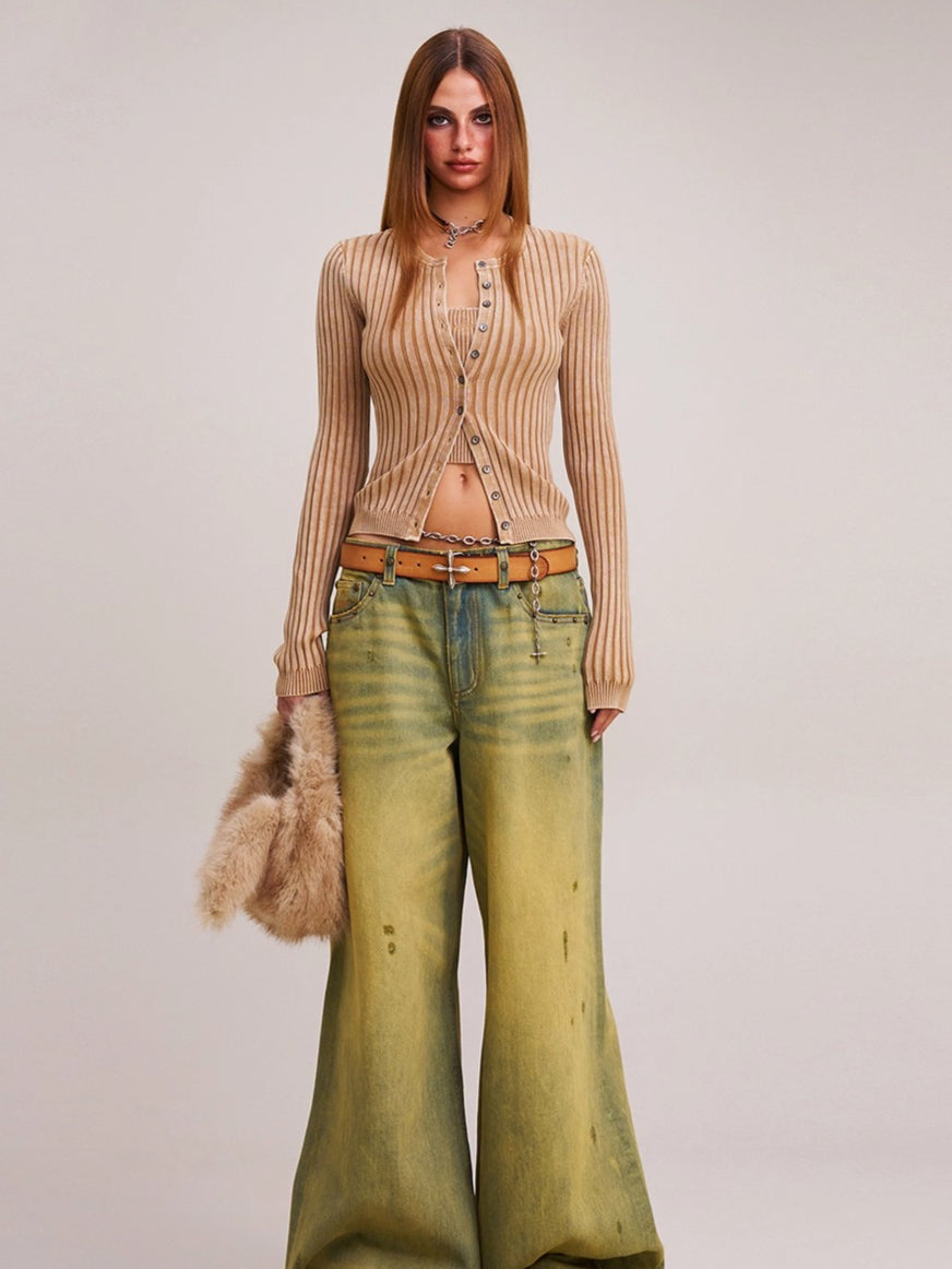 Wild Retro Ribbed Knit Cardigan