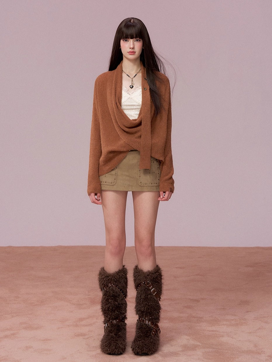 Shimmer Drape-Neck Sweater