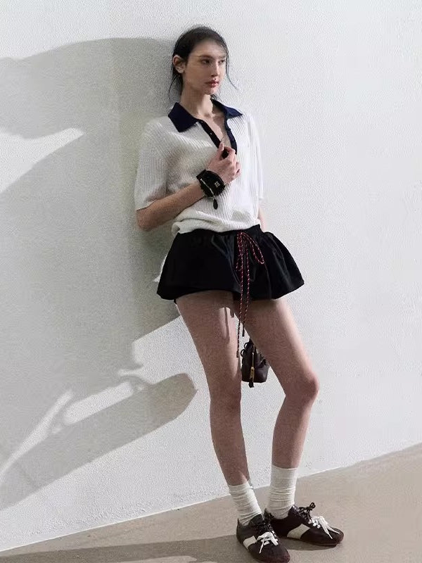 Drawstring Bubble Mini Skirt