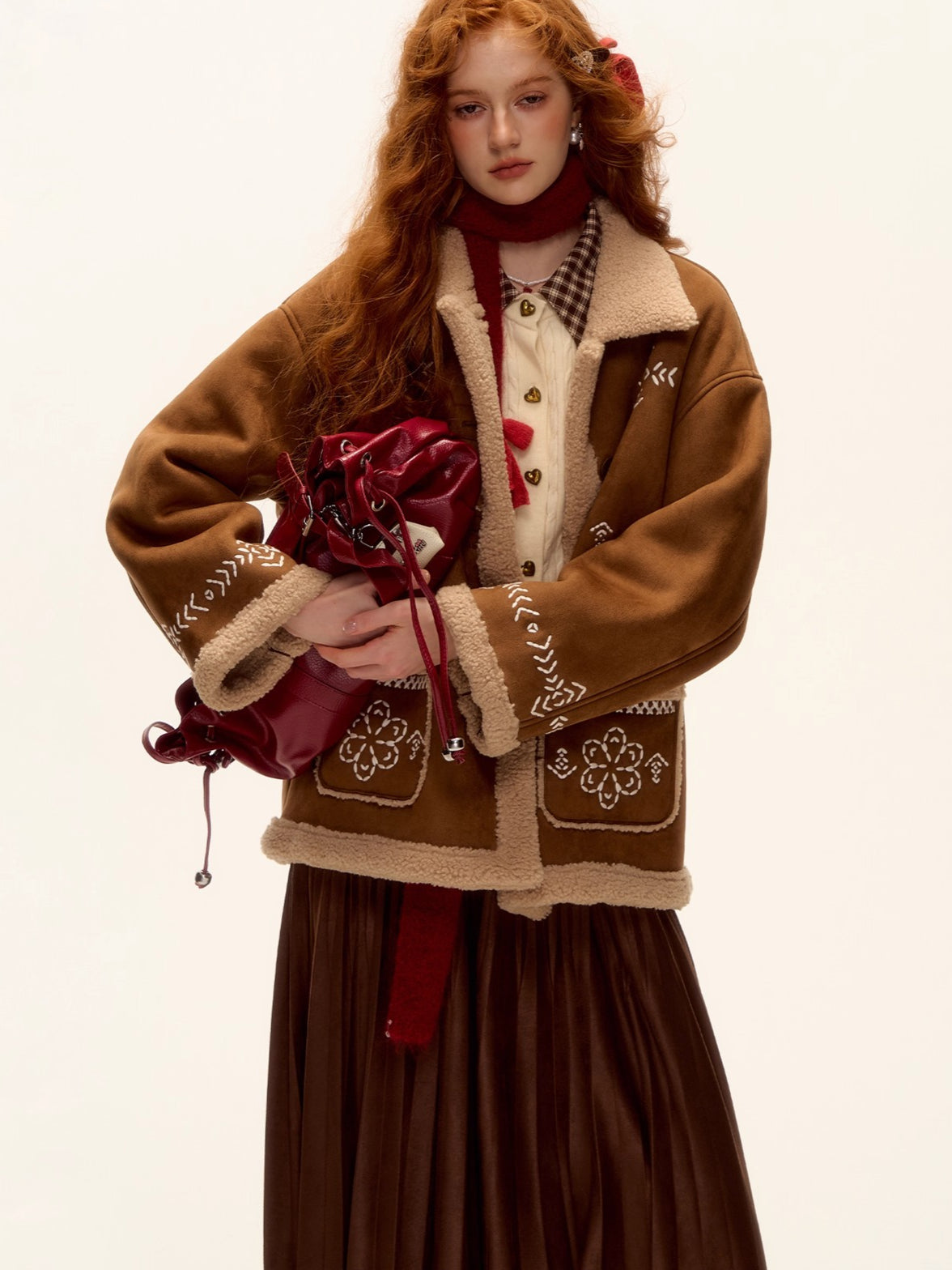 Suede Embroidered Fleece-Lined Jacket