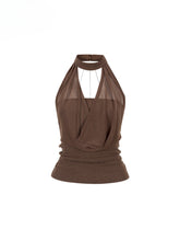Chain Swing-neck Halter Neckline-gathered Waist Tank Top - CHINASQUAD