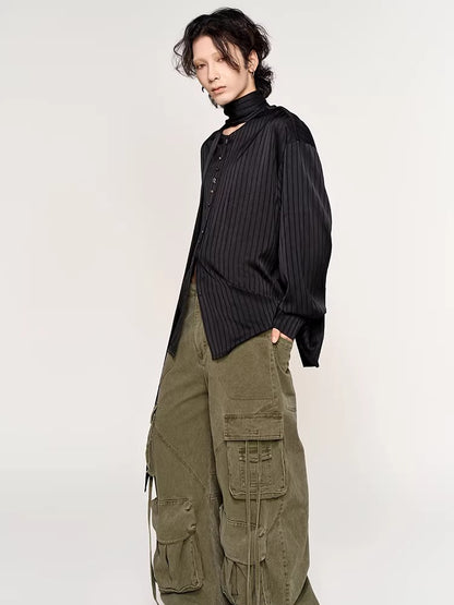 Silk-Feel Deconstructed Collar Shirt