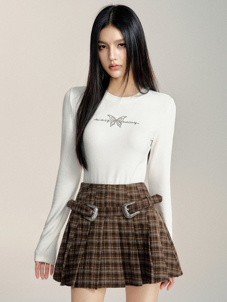 High-Waisted Plaid A-Line Skirt