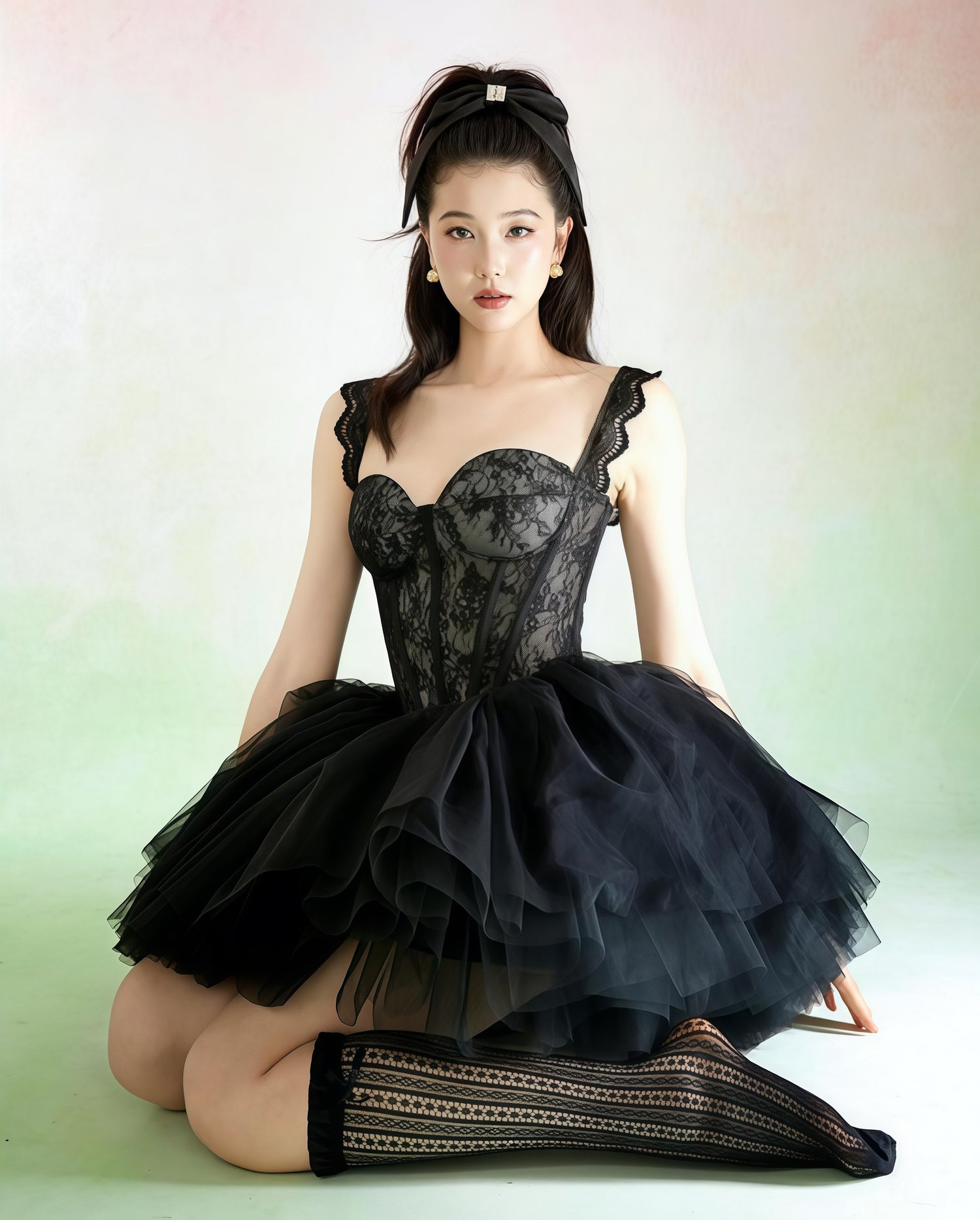 Black Lace Corset Tulle Mini Dress