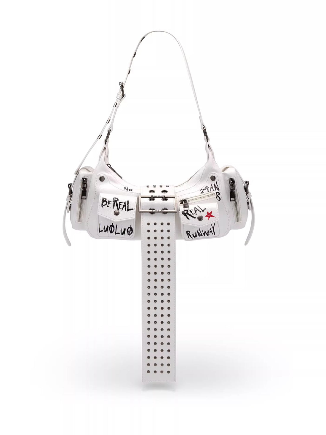 Graffiti-Print PU Cracked-Leather Bag