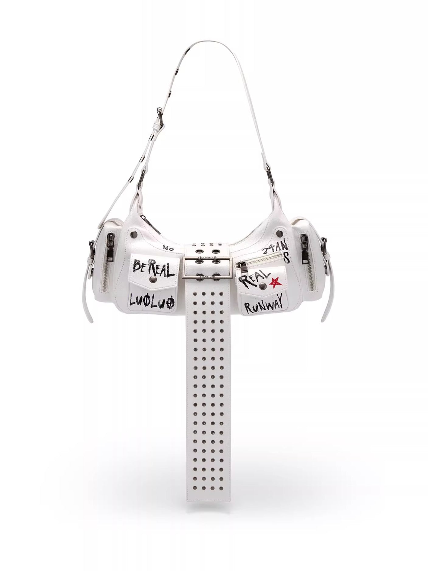 Graffiti-Print PU Cracked-Leather Bag