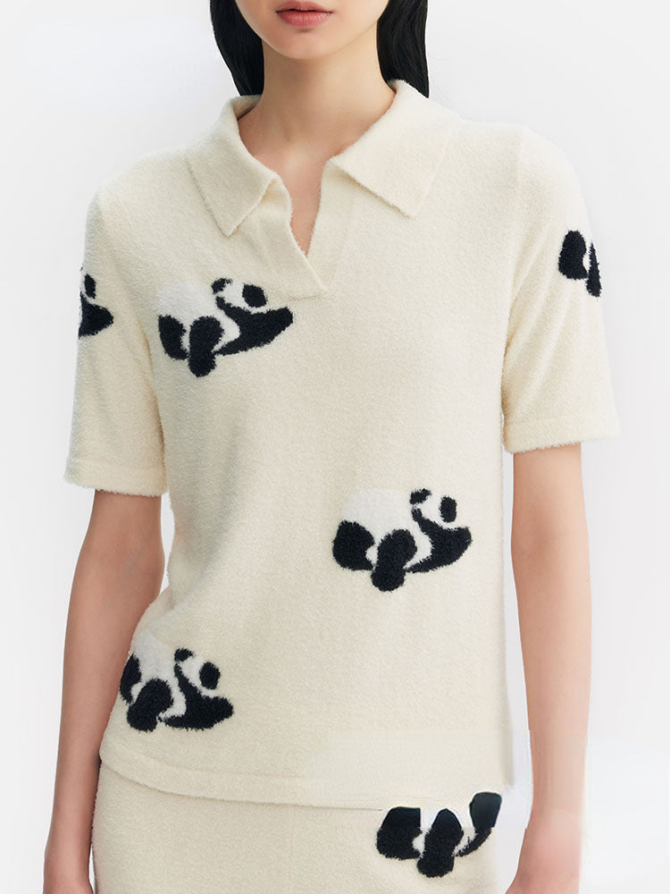 Panda Pattern Knitted Short Pajamas