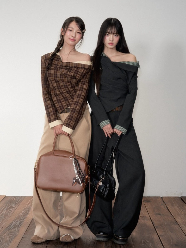 Asymmetric Shoulder Suit Blouse