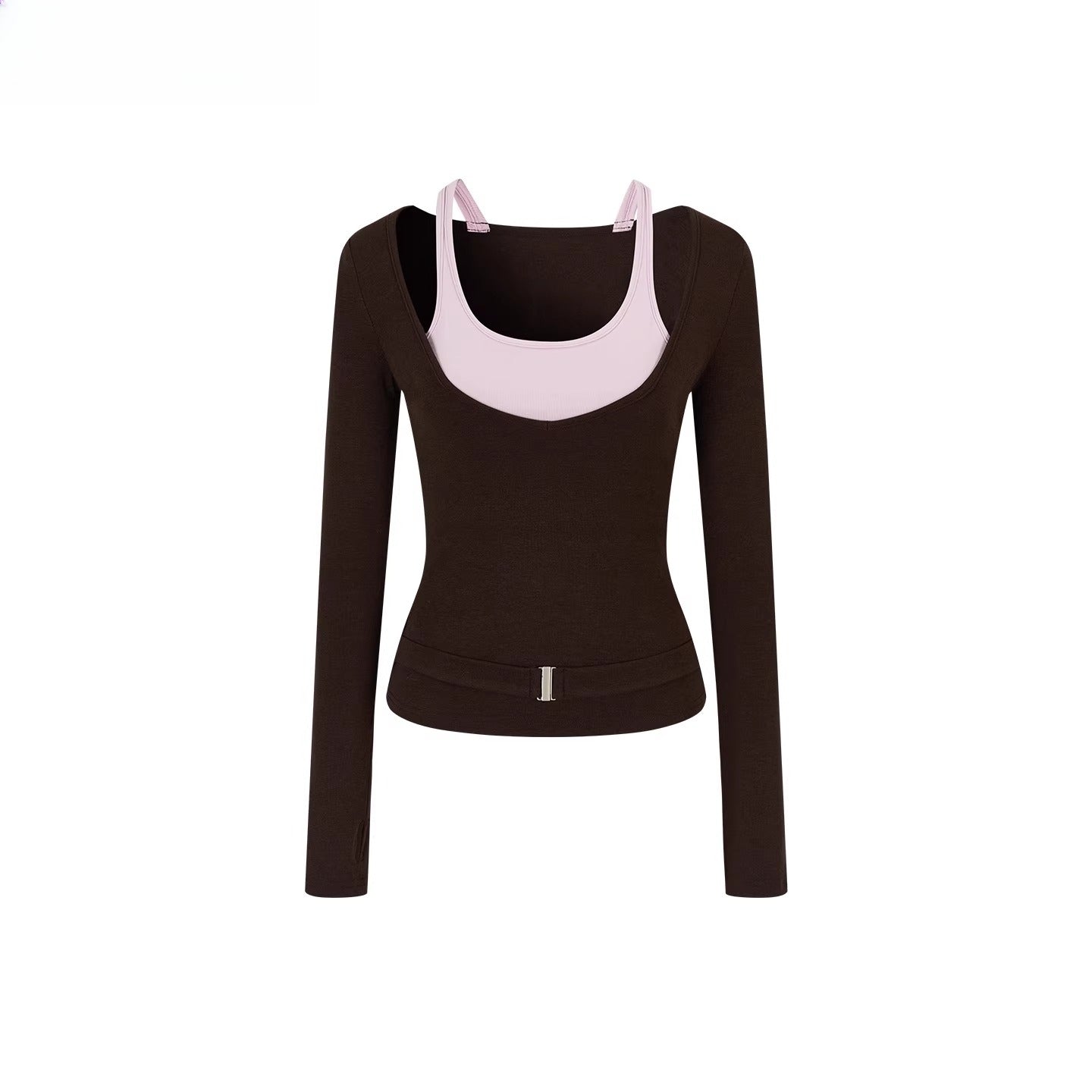 Belted Contrast Panel Knit Layered T-Shirt