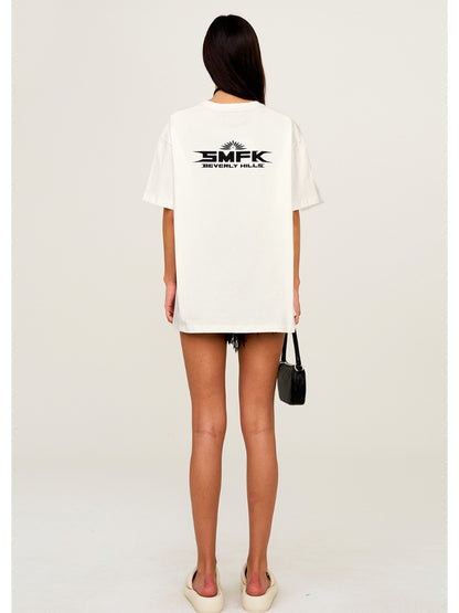 Cotton Printed Black &amp; White Short Sleeved T-shirt