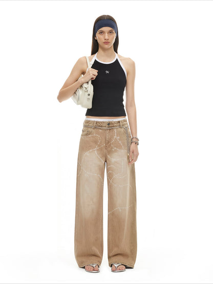 Beverly Washed Wide-Leg Denim Trousers