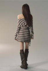 Grey & Khaki Striped Knit Mini Dress - CHINASQUAD