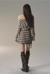 (Final Sale) Grey & Khaki Striped Knit Sweater Dress - CHINASQUAD