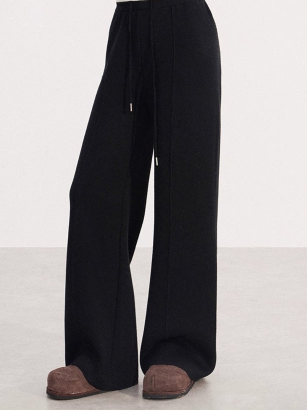 Fleece-Lined Soft-Knit Wide-Leg Pants