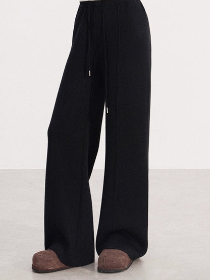 Fleece-Lined Soft-Knit Wide-Leg Pants